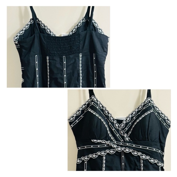 Knee length medium sized black dress with white embroidery. - Picture 2 of 2